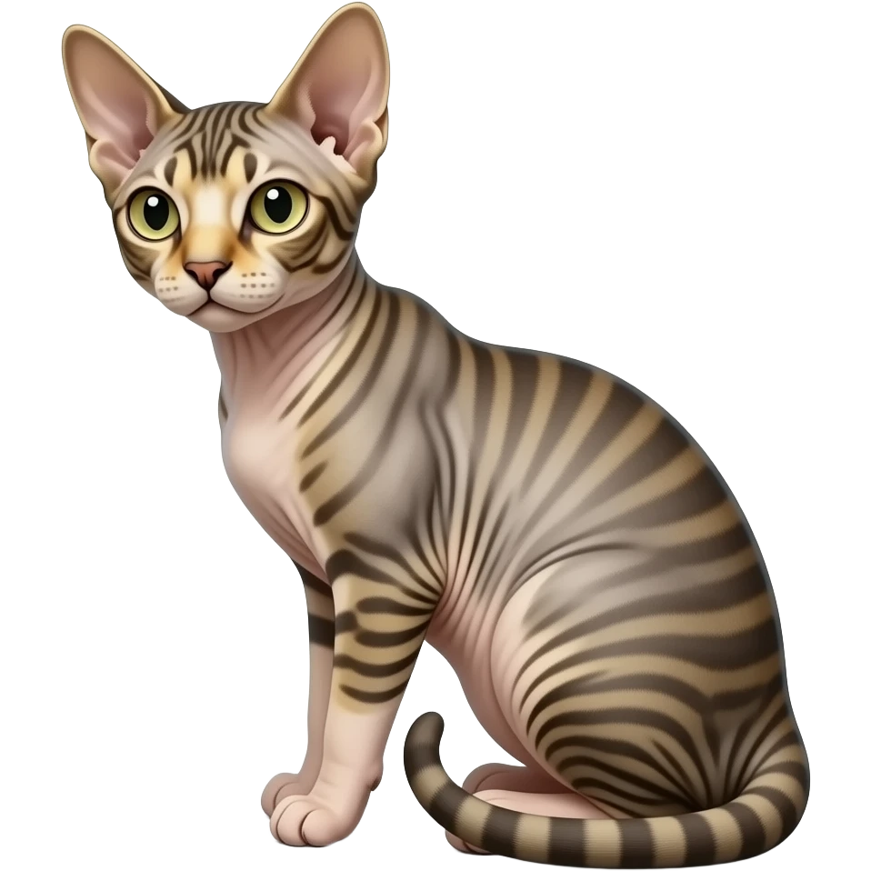 Realistic ugly straight-sitting Devon Rex cat, back facing to the left, facing forward emoji