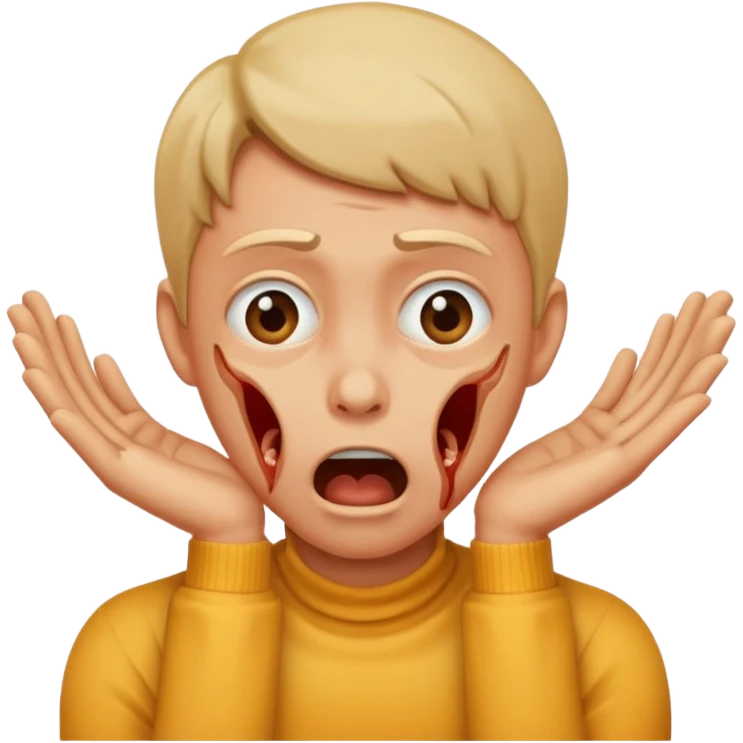 A person hands choking themself on their neck and make their face look crazy emoji