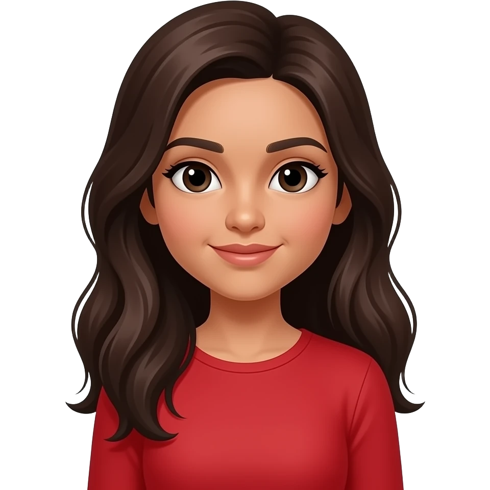 make my memoji, a girl with long length dark brown hair black eyes, asian, indian. full sleeves red top emoji