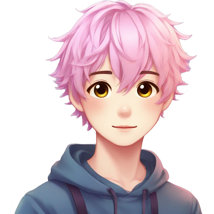 Gorgeous anime style shojo boy with blushing face aesthetic and pretty colorful shiny gradient pastel hair trending style emoji