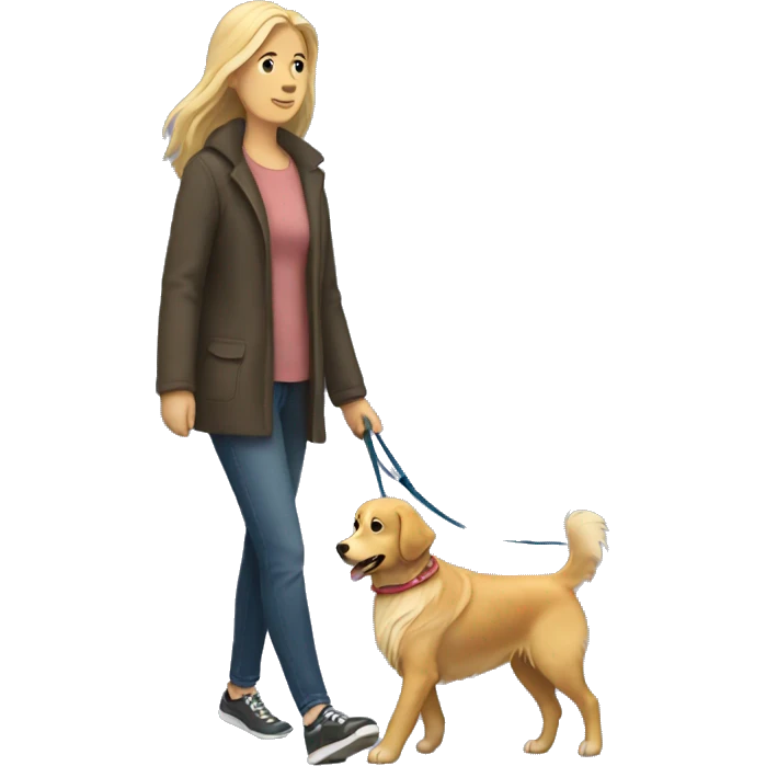 White woman walking a golden retriever emoji