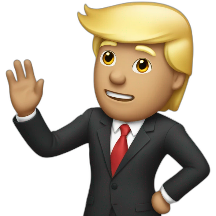 Donald Trump in suit waving emoji
