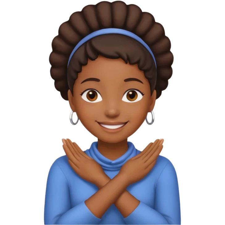 Black girl with hands crossing on her neck and smiling emoji