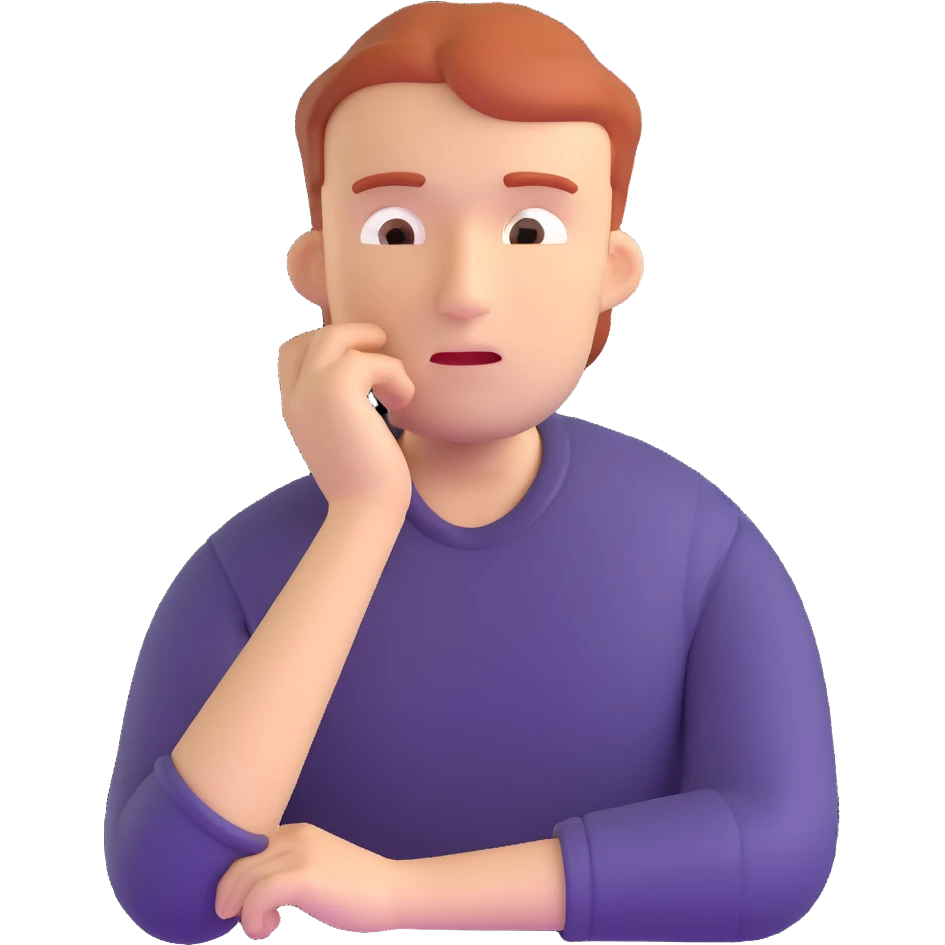 3D character with hand on chin thinking deeply emoji