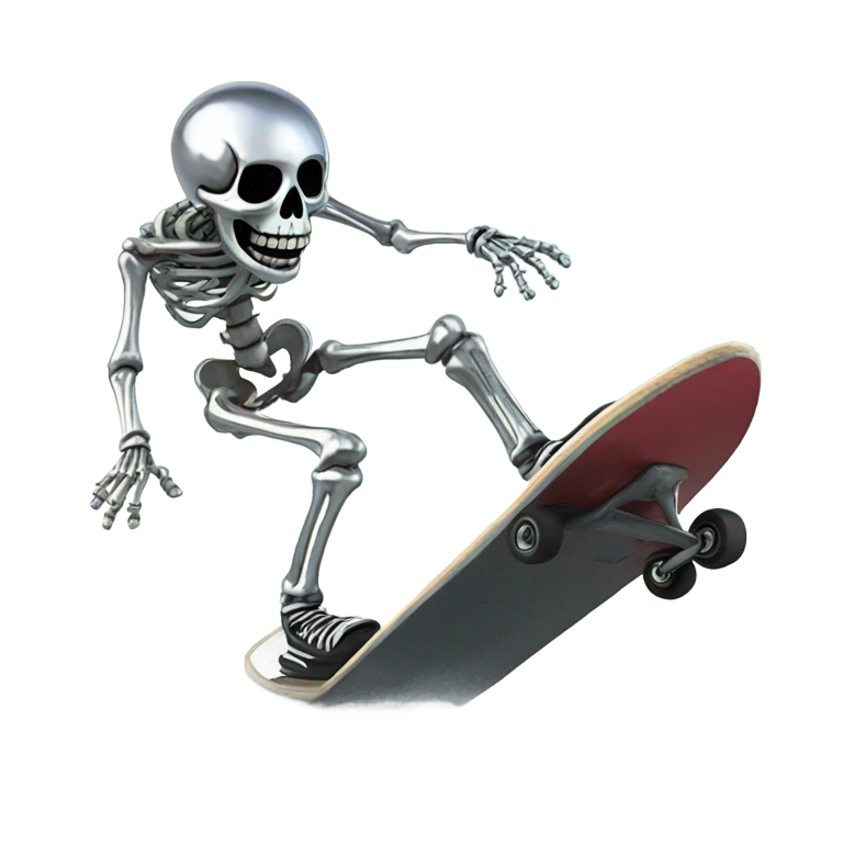 Chrome skeleton skateboarding over a boat emoji