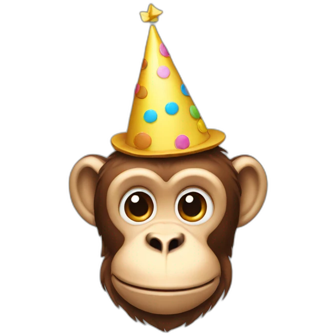 monkey head wearing a small birthday hat emoji