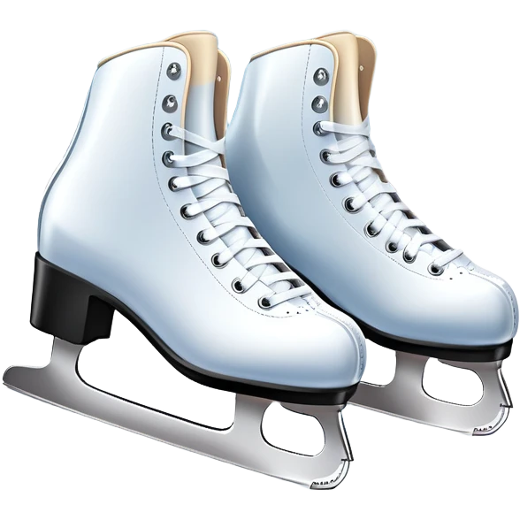 An icon showing The rink is surrounded by cheering spectators and soft arena lights, creating a beautiful, dynamic atmosphere. a pair of elegant figure skates placed on the smooth, sparkling ice of a grand ice arena. Transparent background highlights the grace and beauty of figure skating. emoji