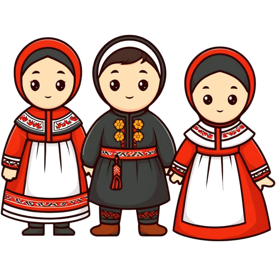 Three Russian friends in traditional attire emoji