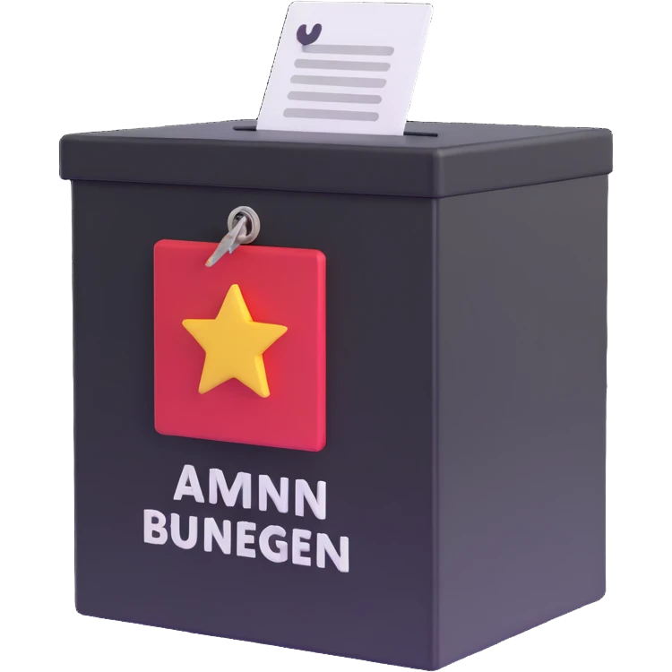 3D ballot box with Admin Bewerbungen sign emoji