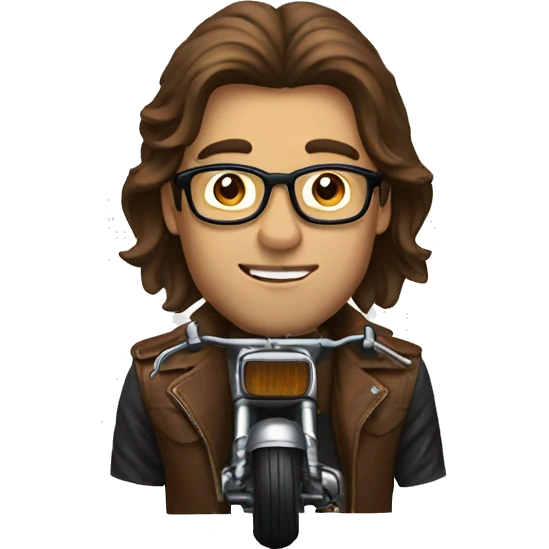 Man with long brown hair and glasses riding a motorcycle emoji