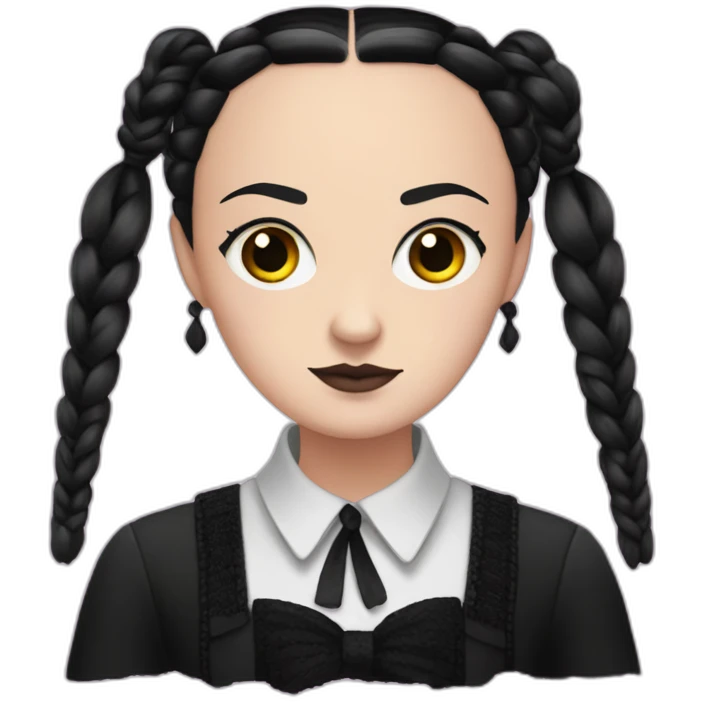 wednesday addams with braided hair and his painting nails emoji