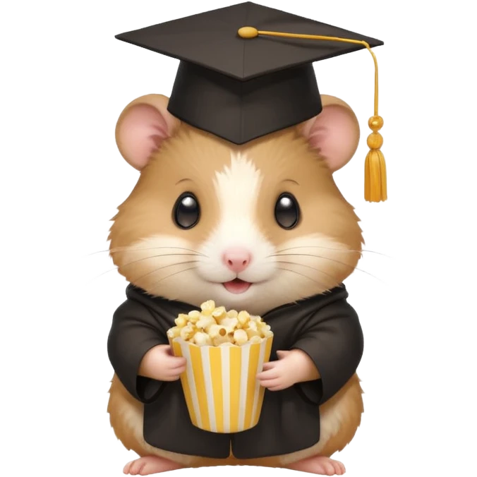  hamster holding pop corn, graduate hat emoji