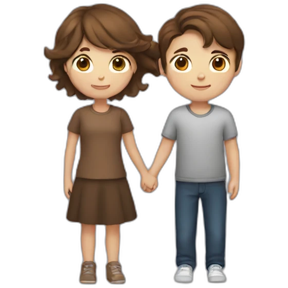 Girl with brown hair and boy with brown hair cuddling emoji