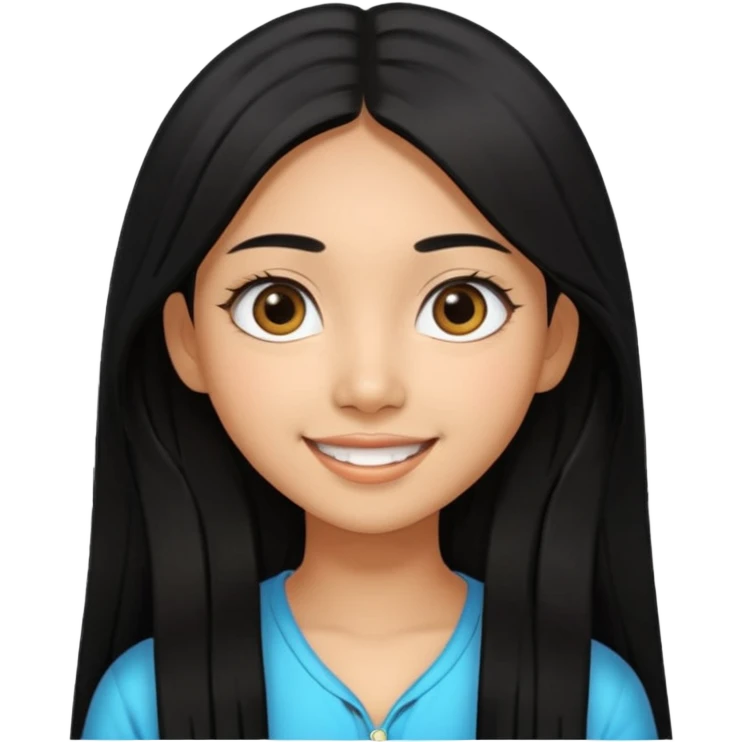 20 yr old asian woman hair  center part big eyes big smile tanned skin straight black hair hippie part hair  emoji