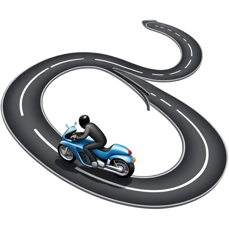 An icon showing a car and a motorcycle speeding through a winding road, with the car’s sleek silhouette blending into the curve of the road while the motorcycle zips past. The scene should capture the thrill of the ride, the freedom of the open road. transparent background. emoji