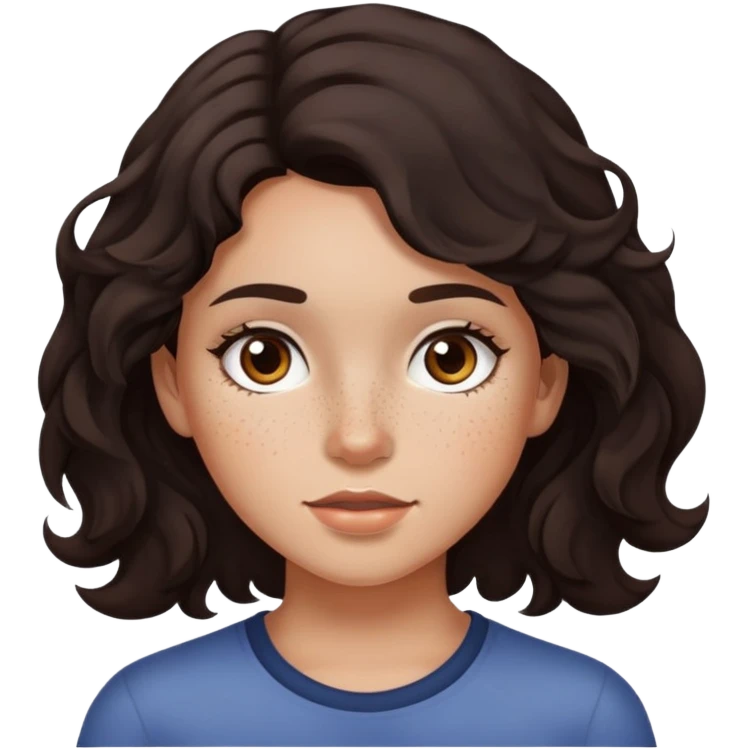 girl very dark brown wavy hair freckles medium skin color brown eyes emoji