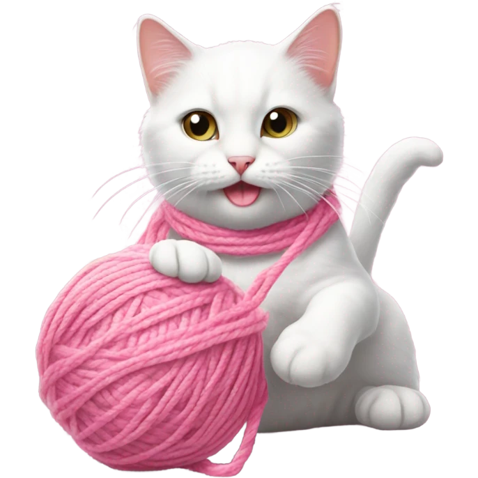 Realistic white cat playing with pink yarn emoji