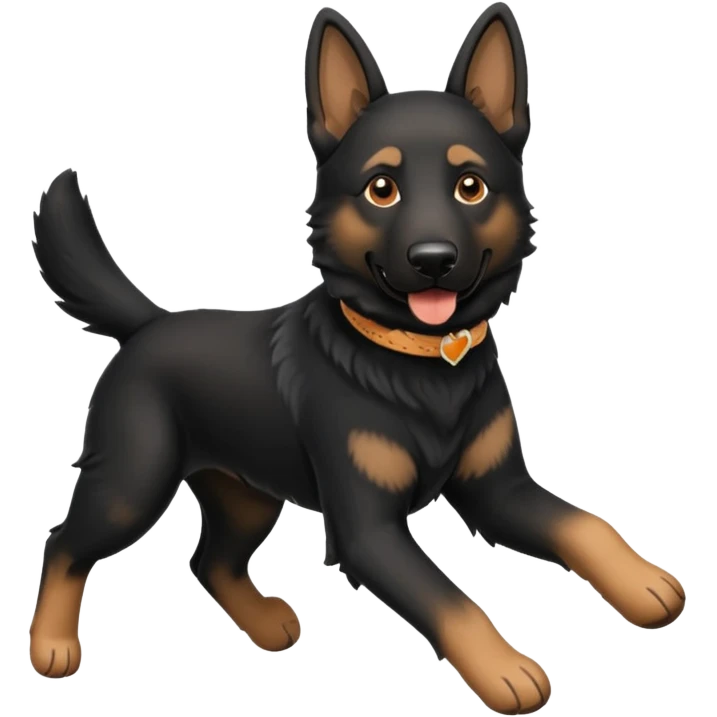 mostly black german shepherd running with toy emoji