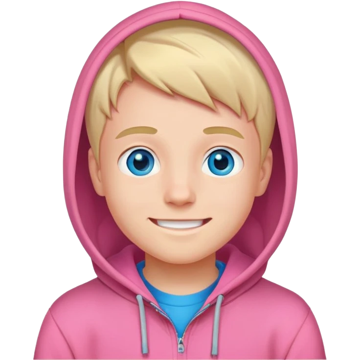 smiling boy with blue eyes in pink hoodie emoji