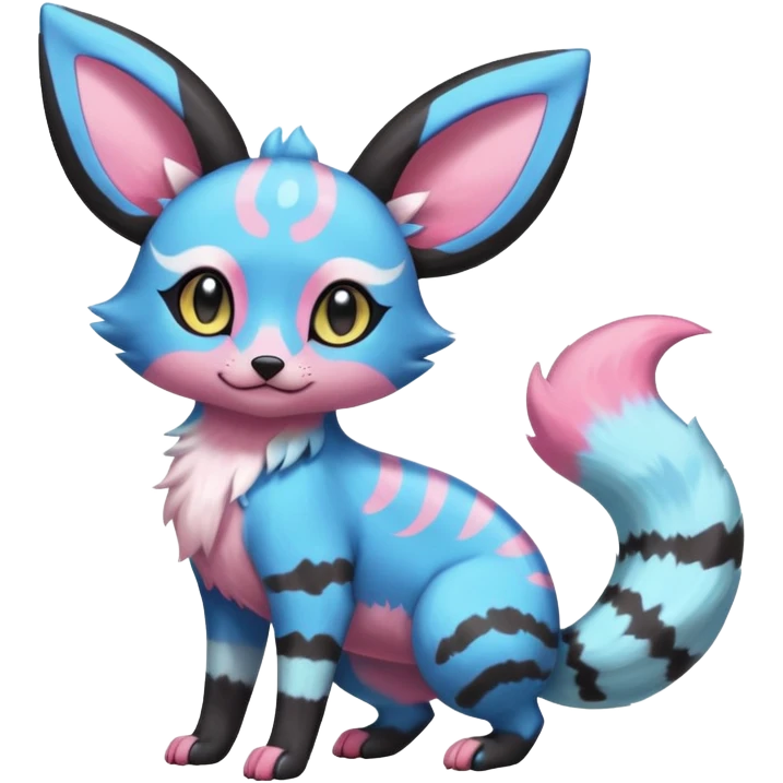 Rare realistic cool cute epic aesthetic colorful Amaura-Sylveon-Umbreon-Civet-Genet-species-Fakemon-hybrid-creature, with markings, full body emoji