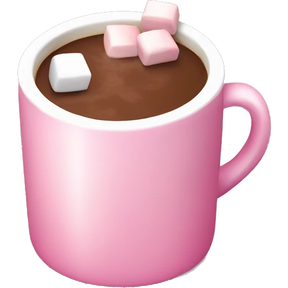 Pink mug with hot chocolate with marshmellows emoji
