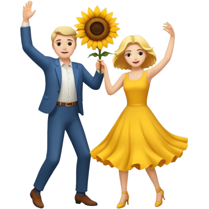 White man and white woman dancing with a sunflower emoji