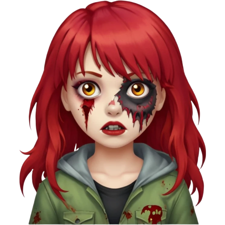 Uma menina de franja cheia, cabelos vermelho grande zumbi emoji