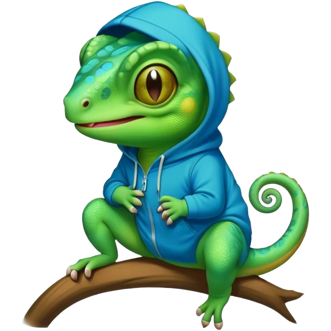 Chameleon wearing hoodie with smile faces emoji