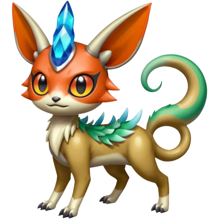 Shiny Colorful Horned Vernid-Trico-Meloetta-Grem2-Peppercat-Protogen-Pokémon-Digimon-Fakémon-fusion-hybrid-creature emoji