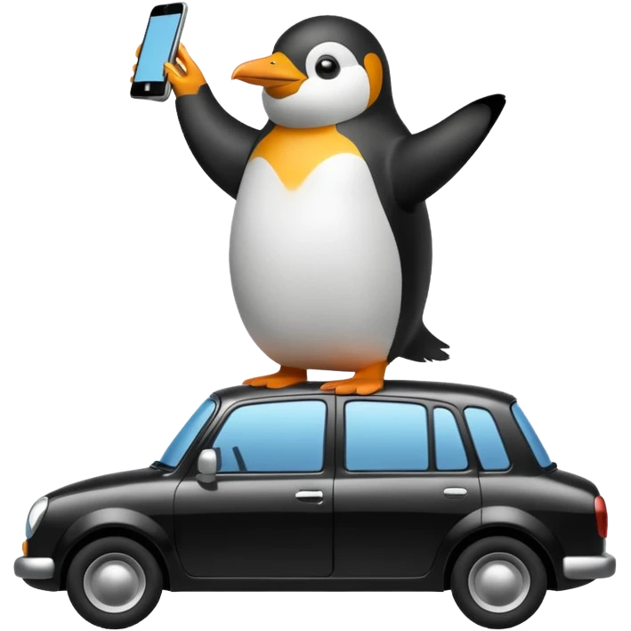 Penguin with a phone on the car emoji