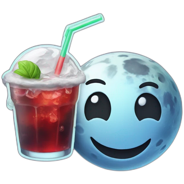 Moon with big smile and with coold drink in hand emoji