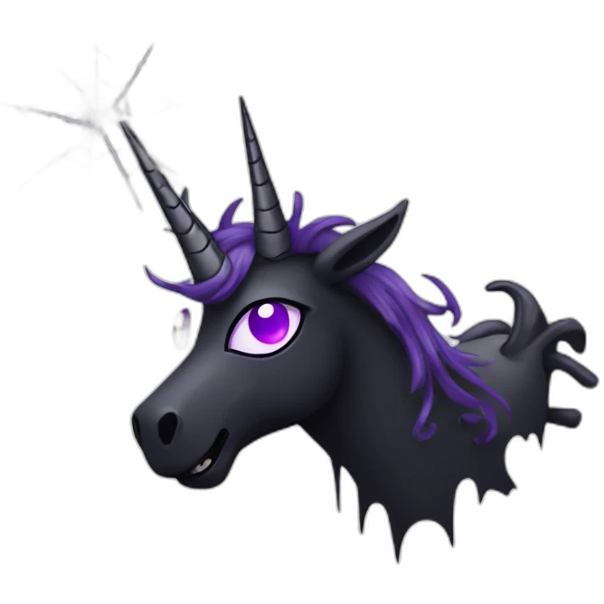 Spooky black unicorn with purple eye and white spider webs emoji