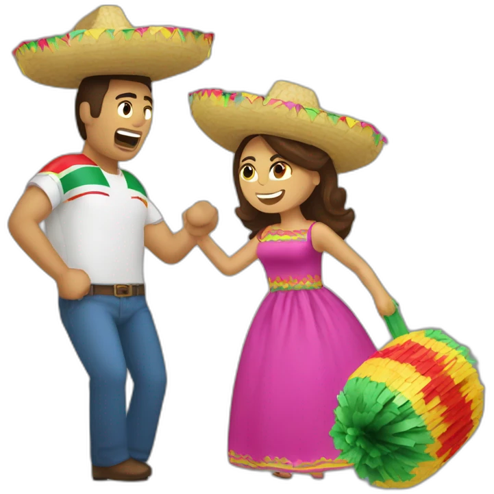 a Russian woman and a mexican man break piñata  emoji