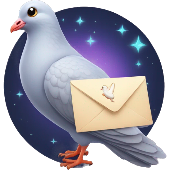 pigeon with magical letter emoji