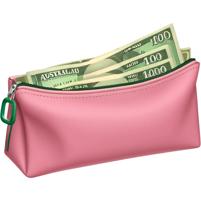 Forest Green Australian $100 long rectangle money notes overflowing in a pink pouch emoji