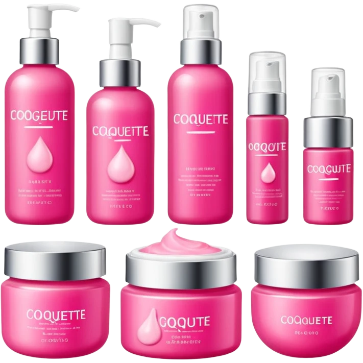 a collection of bright pink soft skincare and coqquette emoji