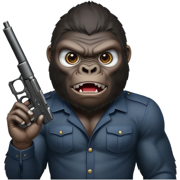 A mean gorilla holding a big gun in the air emoji