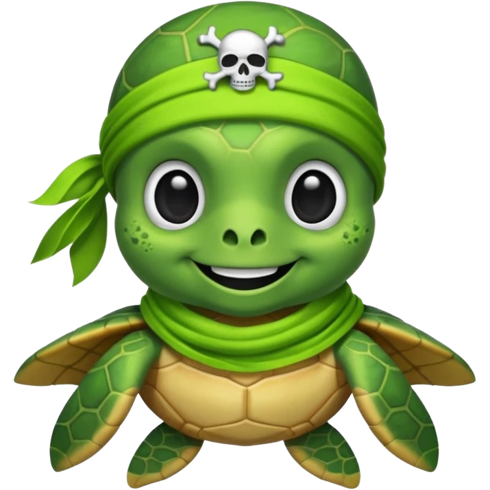 cute sea turtle wearing a lime pirate skull scarf emoji