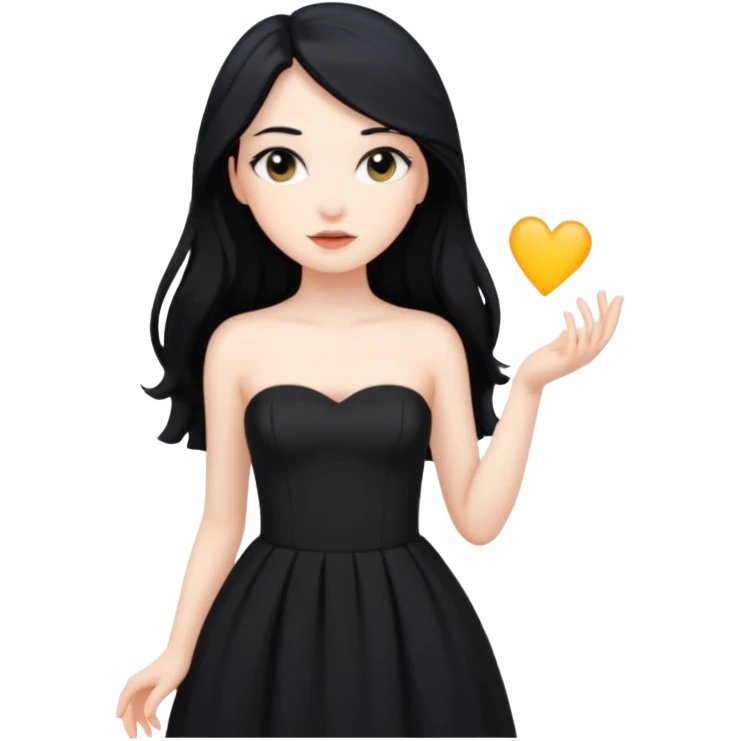 Pale girl with long black hair and black strapless dress emoji