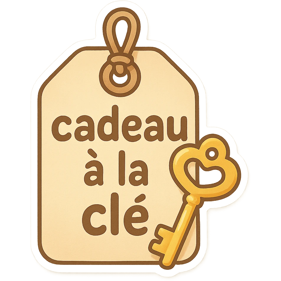 étiquettes avec marqué en texte  : cadeau à la clé emoji