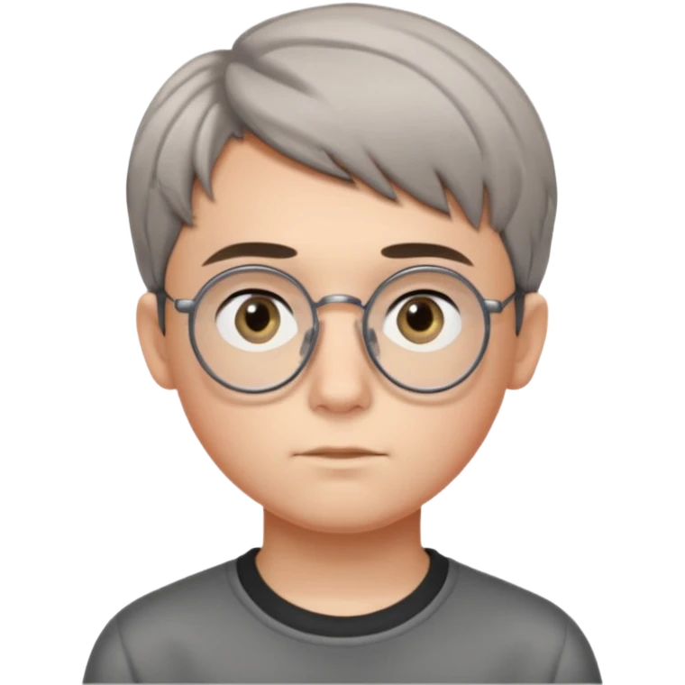 GREY HAUR teen boy with medium short middle parted hair, GREY eyes, round Glasses looking judging to the Side emoji