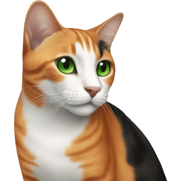 A white-black-orange cat with green eyes emoji
