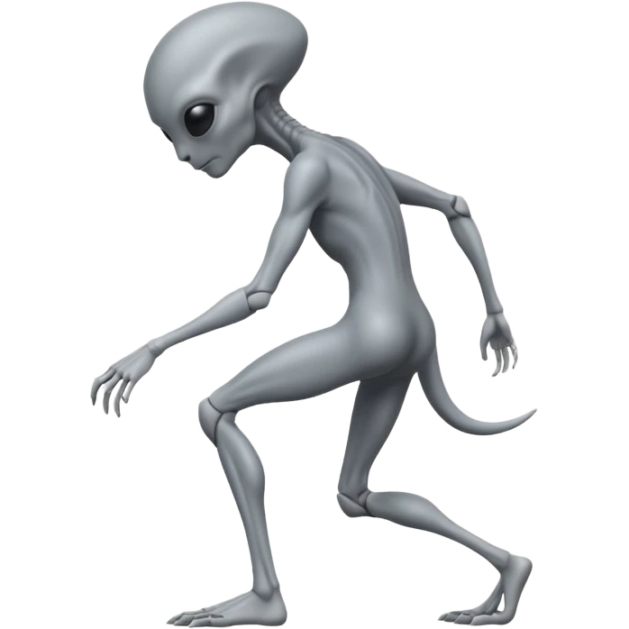 fullbody gray alien bending knee BACKVIEW emoji