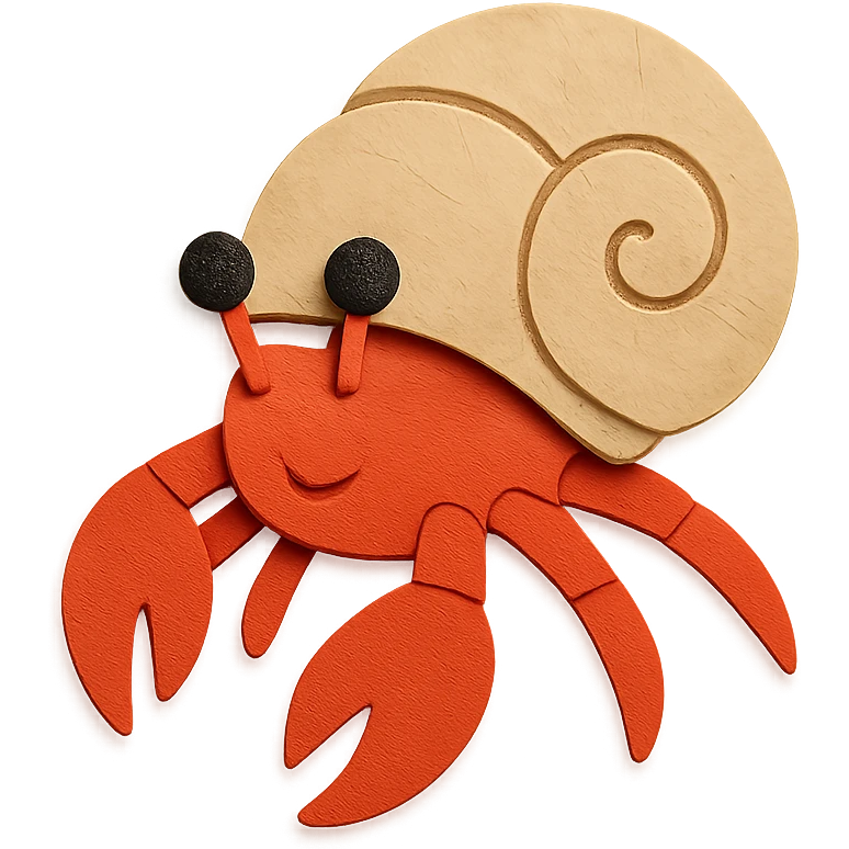hermit crab with a spiral shell on a white background in paper-craft style emoji