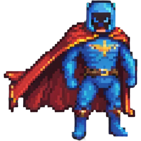 austincredible as a pixel art character with a cape, dynamic stance emoji