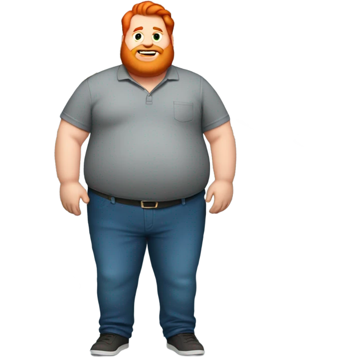 Fat guy with red hair and a gray shirt blue pants and has a million dollars emoji