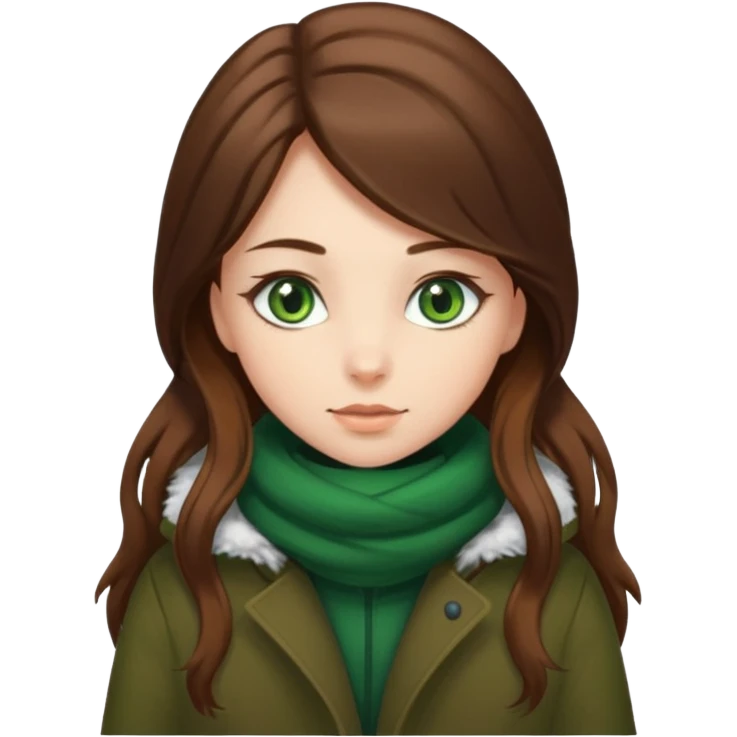 Girl green eyes brown long hair with winter clothes  emoji
