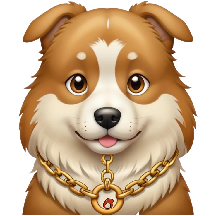 Dog wearing a chain that has the number 67 emoji