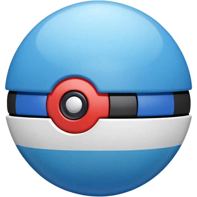blue pokeball emoji, top half is a more saturated blue, bottom half is white, black stripe, with a white sheen, with a frosted look emoji