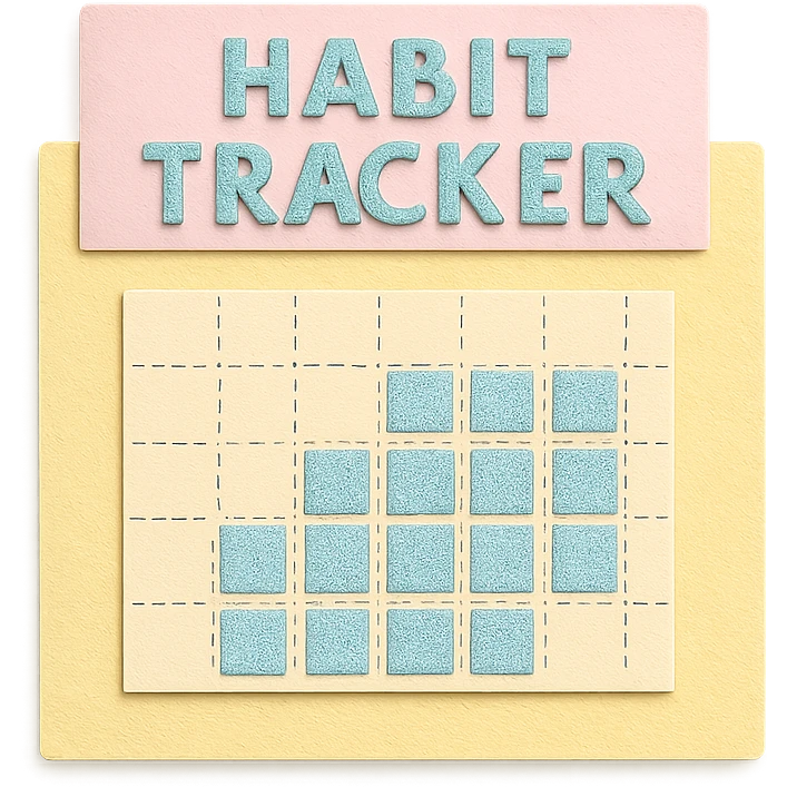 soft pastel gentle habit tracker grid with delicate dotted lines with a pastel yellow background emoji